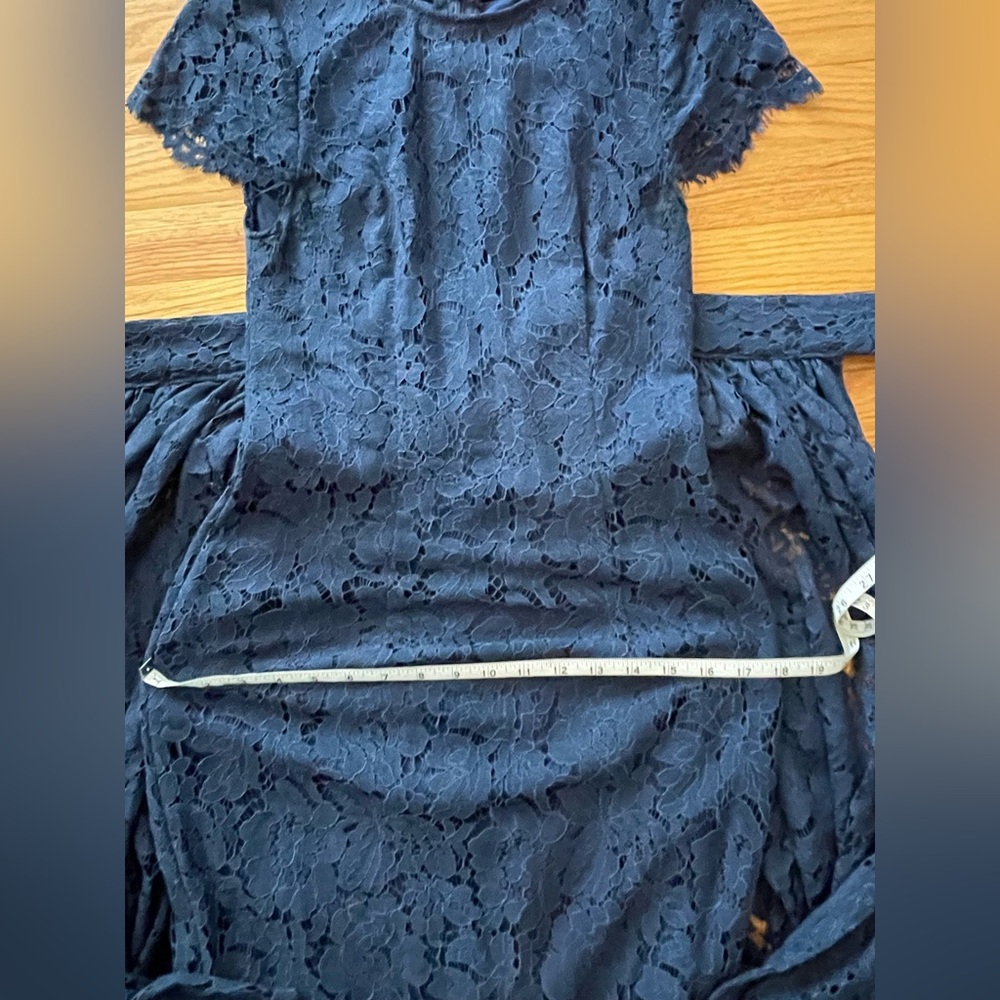 navy lace Aurora pencil dress with removable skirt wrap - Picture 7 of 8
